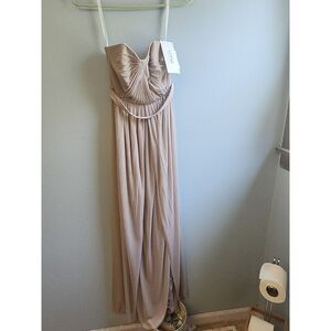 NEW Davids Bridal Dress Versa Womens sz2 Light Brown Layered Topless Long Flowy‎